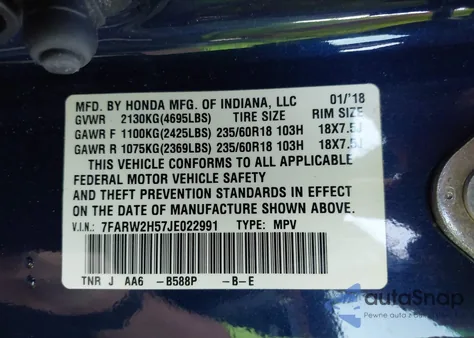 2018 Honda Cr-V Ex z USA, uszkodzony, nr VIN 7FARW2H57JE022991